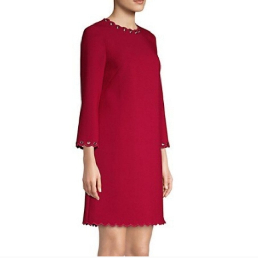 KATE SPADE Red Scalloped Grommet Trim Shift Dress Women's Size 2